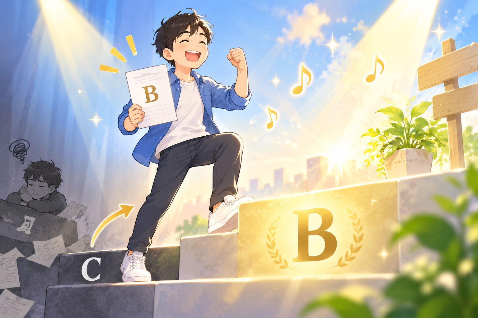 PGT-AでC判定からB判定へ一段階レベルアップした様子を表現したイラスト