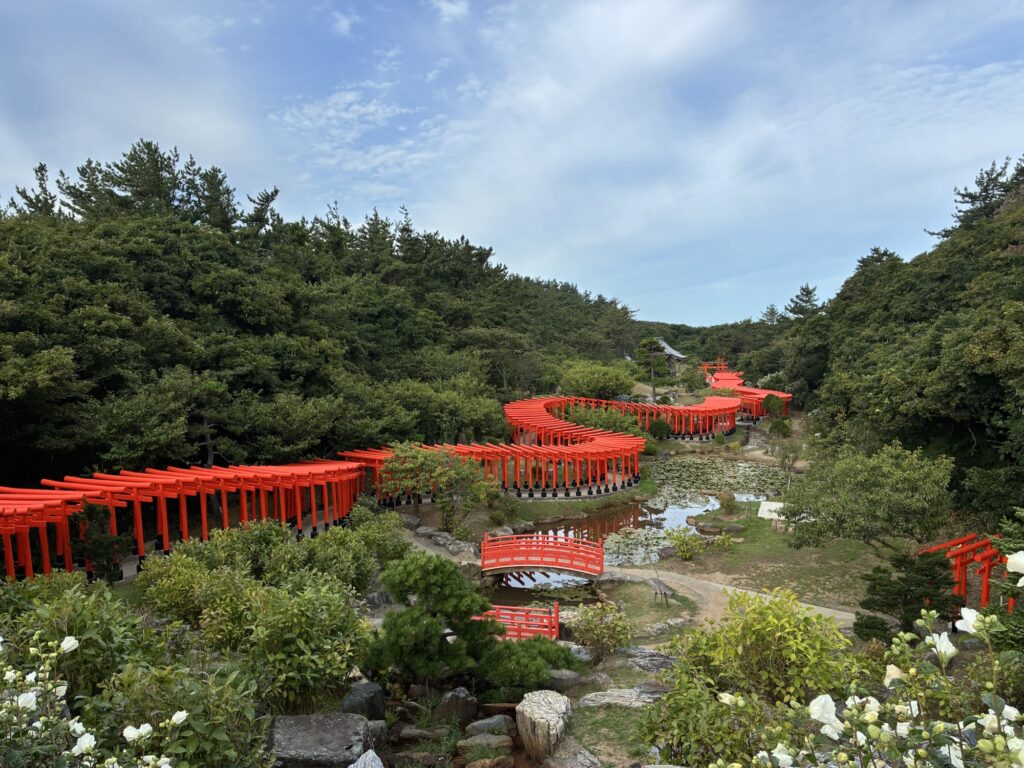 高山稲荷神社の高台から見渡す龍のように連なる千本鳥居